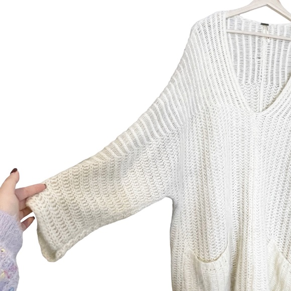 Free People Wool Alpaca Oversized Sweater Dress Size M Pockets Loose Knit Ivory - Picture 8 of 14